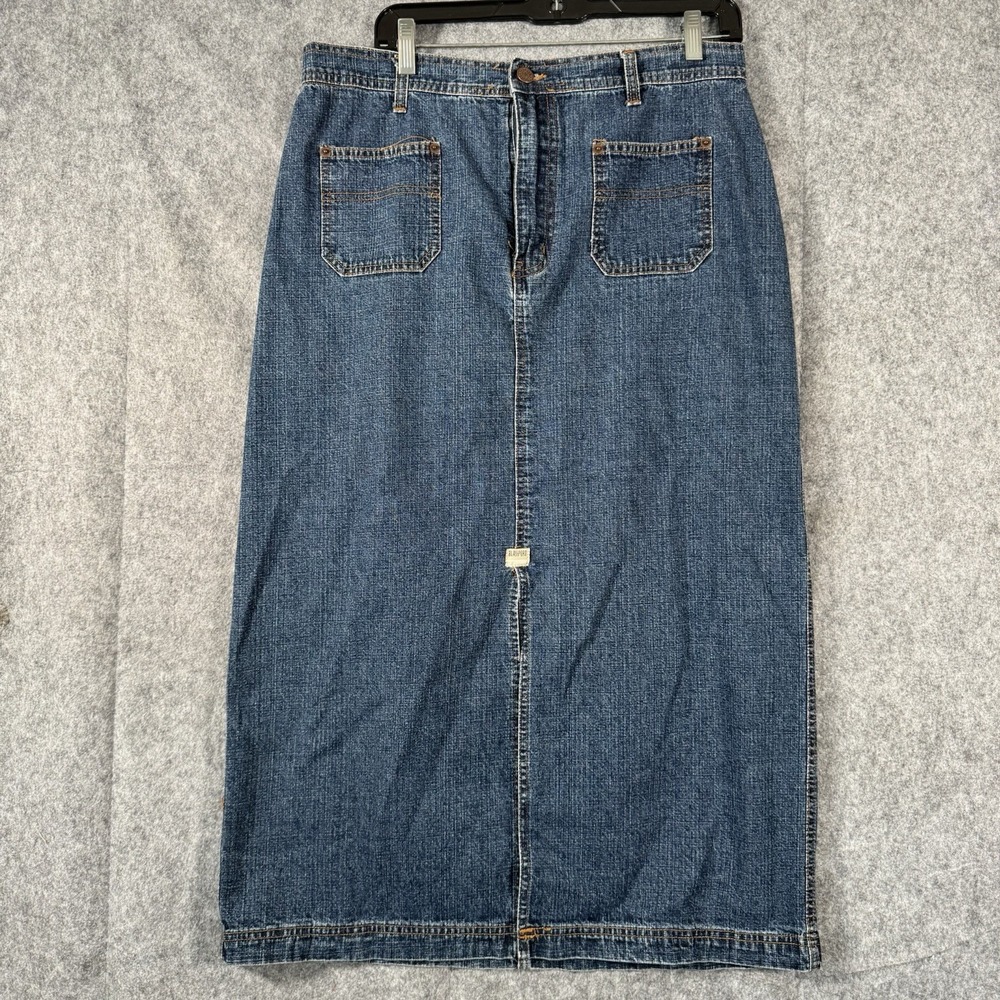 Vintage Bill Blass Denim Maxi Skirt 14 Front Slit Blue Jean Sailor 90s Y2K